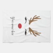 Personaliseer Schattige Kerst rendier gezicht Theedoek (Horizontaal)