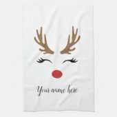 Personaliseer Schattige Kerst rendier gezicht Theedoek (Verticaal)
