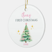 Personaliseer Schattige Roze Baby Meisje 1e Kerstb Keramisch Ornament (Links)