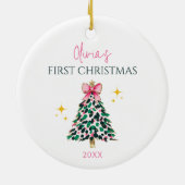 Personaliseer Schattige Roze Baby Meisje 1e Kerstb Keramisch Ornament (Achterkant)