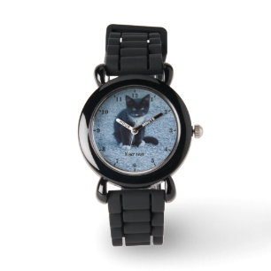 Personaliseer schattige Tuxedo kitten Horloge
