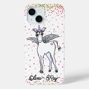 Personaliseer schattige Unicorn glitter iPhone 15 Case