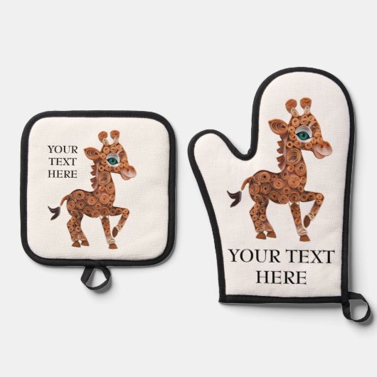 Personaliseer Schattigee Baby Giraffe tekst & foto Ovenwant & Pannenlap Set (Voorkant)