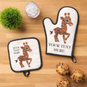 Personaliseer Schattigee Baby Giraffe tekst & foto Ovenwant & Pannenlap Set (Top down)