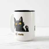 Personaliseer Schattigee Black Cat Mama Tweekleurige Koffiemok (Voorkant links)