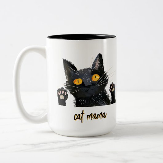 Personaliseer Schattigee Black Cat Mama Tweekleurige Koffiemok (Links)