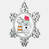 Personaliseer Schattigee Cat & Dog Christmas Ornam Tin Sneeuwvlok Ornament (Rechts)