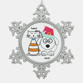 Personaliseer Schattigee Cat & Dog Christmas Ornam Tin Sneeuwvlok Ornament