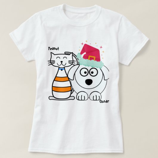 Personaliseer Schattigee Custom Cat & Dog Merry Ch T-shirt (Design voorkant)