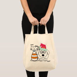 Personaliseer Schattigee Custom Cat & Dog Merry Ch Tote Bag
