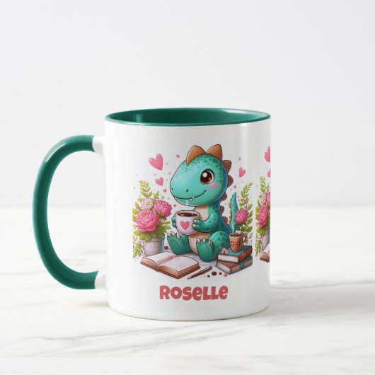 Personaliseer Schattigee dinosaurus die koffie hee Mok (Links)