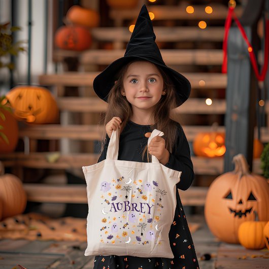 Personaliseer Schattigee Ghost Trick or treat Canv Tote Bag