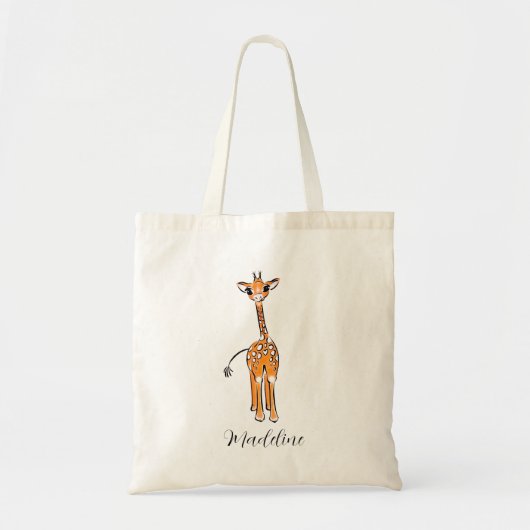 Personaliseer Schattigee Giraffe tekenen safaridie Tote Bag (Voorkant)