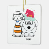Personaliseer Schattigee kat en hond Vrolijk kerst Keramisch Ornament (Links)