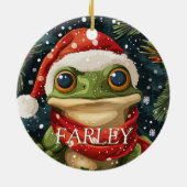 Personaliseer Schattigee kerstkikker in Santa Hat Keramisch Ornament (Achterkant)