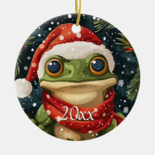 Personaliseer Schattigee kerstkikker in Santa Hat Keramisch Ornament