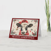 Personaliseer Schattigee Koe in Santa Hat Feestdagen Kaart (Voorkant)