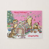 Personaliseer Schattigee Meerkats puzzel roze Legpuzzel (Horizontaal)
