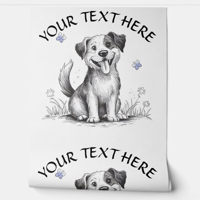 Personaliseer Schattigee Puppy Dog en Blauwe Vlind Behang (Afrollen)