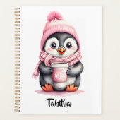 Personaliseer Schattigee Roze Pinguïn Kerstmis Planner (Voorkant)