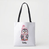 Personaliseer Schattigee Roze Pinguïn Kerstmis Tote Bag (Voorkant)