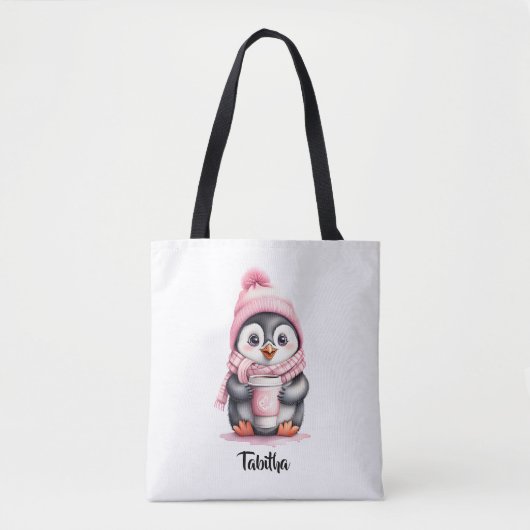 Personaliseer Schattigee Roze Pinguïn Kerstmis Tote Bag (Voorkant)