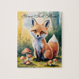 Personaliseer Schattigee vos in paddenstoelbos Legpuzzel