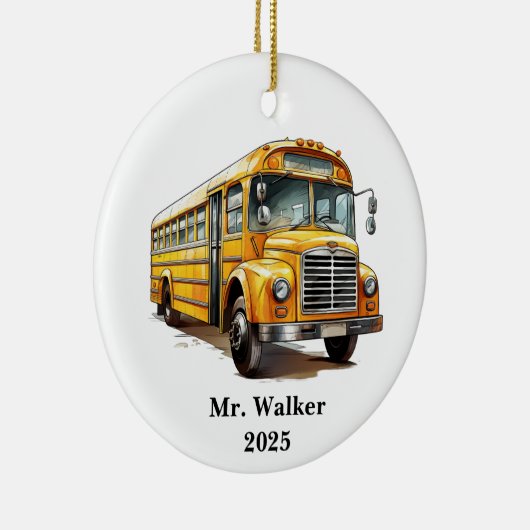 Personaliseer schoolbus chauffeur kerstcadeau keramisch ornament (Rechts)