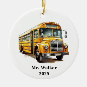 Personaliseer schoolbus chauffeur kerstcadeau keramisch ornament