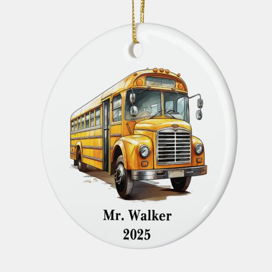 Personaliseer schoolbus chauffeur kerstcadeau keramisch ornament (Links)