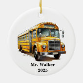 Personaliseer schoolbus chauffeur kerstcadeau keramisch ornament (Achterkant)