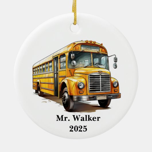 Personaliseer schoolbus chauffeur kerstcadeau keramisch ornament (Achterkant)