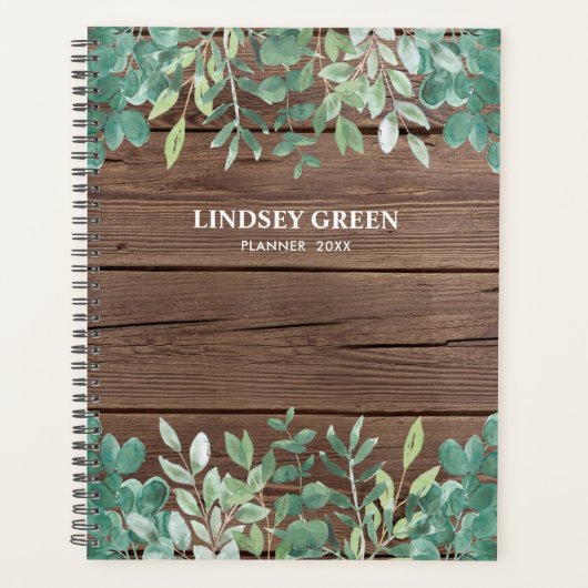 Personaliseer schuurhout Eucalyptus groen Planner (Voorkant)
