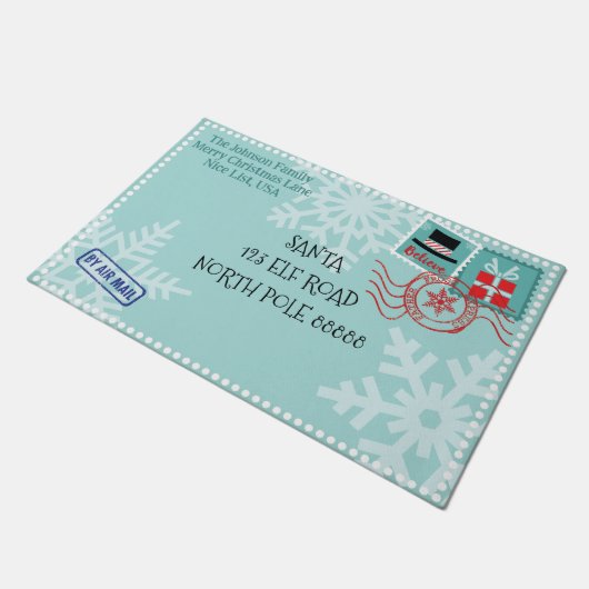 Personaliseer Sneeuwvlok Kerstman Letter Kerst Deurmat (Schuin)