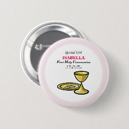 Personaliseer, Speciale Meisje, Eerste Communie Ronde Button 5,7 Cm