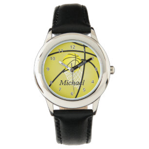 Personaliseer Sport Geel Basketbal Horloge