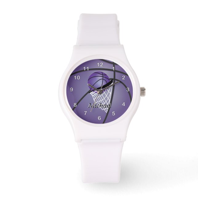 Personaliseer sporten Paarse basketbal Horloge (Voorkant)