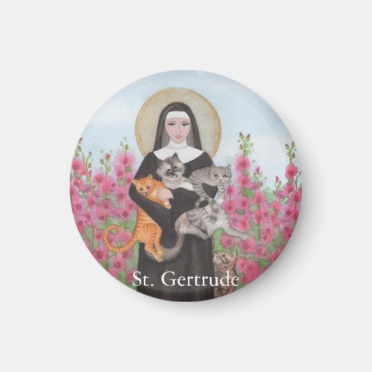 Personaliseer St Gertrude Patron of Cats Waterverf Magneet (Voorkant)
