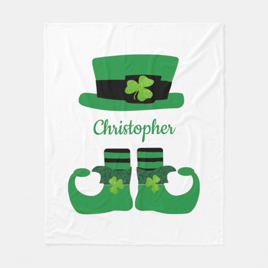 Personaliseer St. Patrick's Leprechaun Groen Zwart Fleece Deken (Voorkant)
