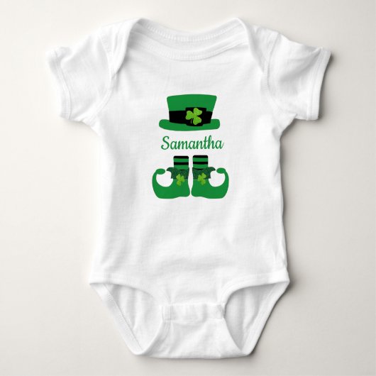 Personaliseer St. Patrick's Leprechaun Groen Zwart Romper (Voorkant)