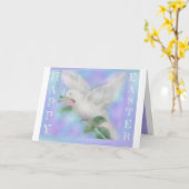 Personaliseer standaard 'Duif met een Roos' Pasen Kaart (Gele Bloem)