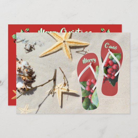 Personaliseer strandKerstmis | hulst en stervissen Feestdagenkaart (Voorkant / Achterkant)