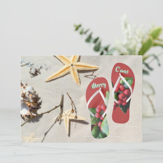 Personaliseer strandKerstmis | hulst en stervissen Feestdagenkaart (Staand voorkant)