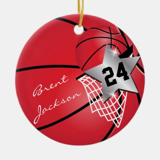 Personaliseer Super ⭐ Star Player Red 🏀 Basketbal Keramisch Ornament (Voorkant)
