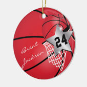 Personaliseer Super ⭐ Star Player Red 🏀 Basketbal Keramisch Ornament (Links)