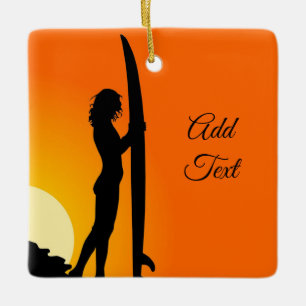 Personaliseer. Surfer Girl. Keramisch Ornament