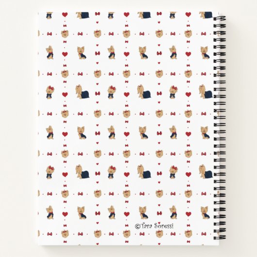 Personaliseer Sweet Yorkies Bogen en Harten Custom Notitieboek (Achterkant)