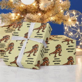 Personaliseer T-Rex Dinosaur Tyrannosaurus Verjaar Cadeaupapier