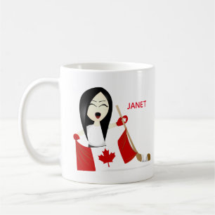 Personaliseer Team Canada Vrouw Cartoon Fan Koffiemok