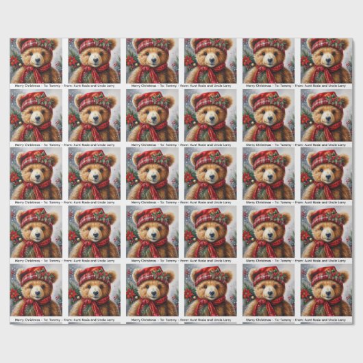 Personaliseer Teddy Bear Christmas Roll of Cadeaupapier (Vlak)